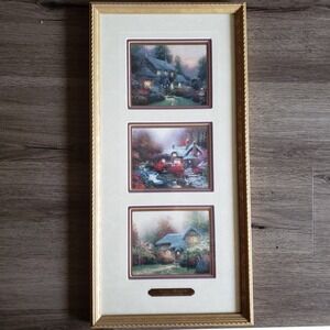 Thomas Kinkade Cottage Memories Portfolio‎ Editions ~21x10 Framed Trio Art Print